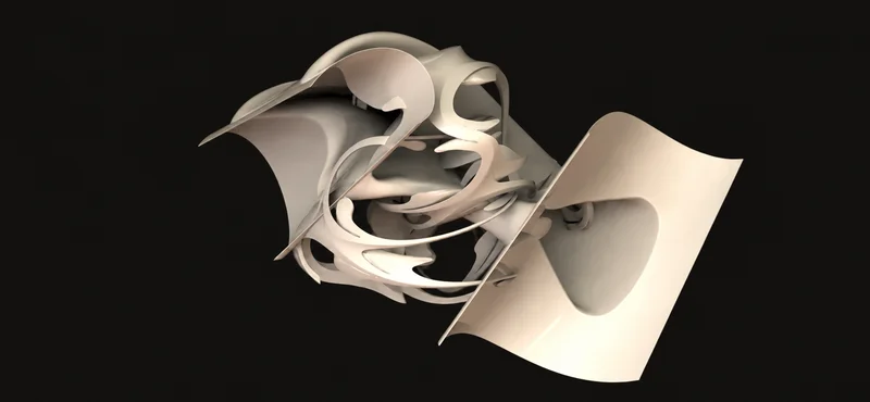 A name twisted into the middle of it; from Igal Kaptsan's archive of sculpture projects with Frank Stella