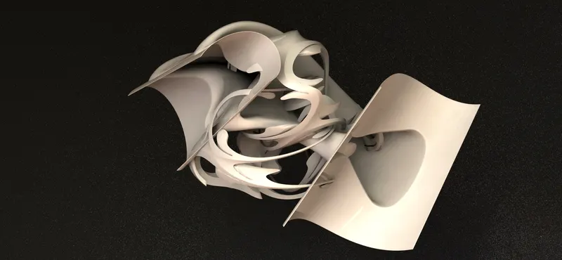 A name twisted into the middle of it; from Igal Kaptsan's archive of sculpture projects with Frank Stella