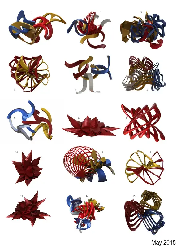 A printed sheet of sculpture concepts sent to Frank Stella, May 2015