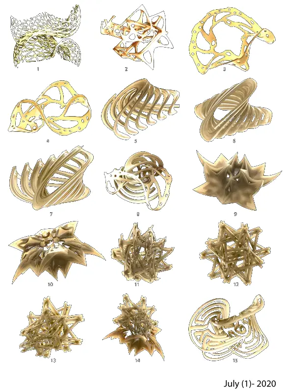 A printed sheet of sculpture concepts sent to Frank Stella, July 2020