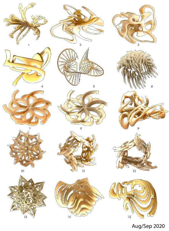 A printed sheet of sculpture concepts sent to Frank Stella, August and September 2020