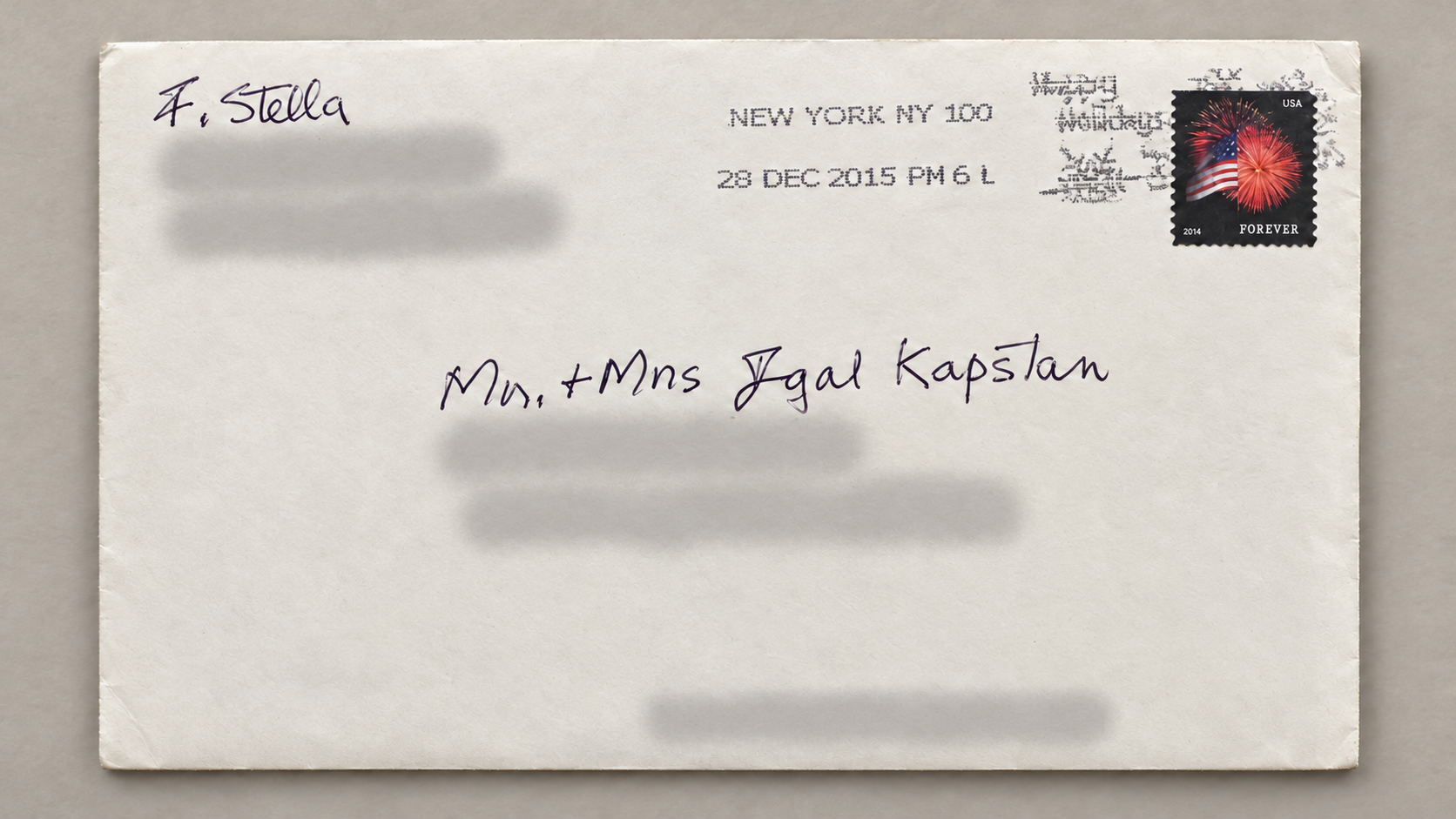 Handwritten envelope with addresses concealed